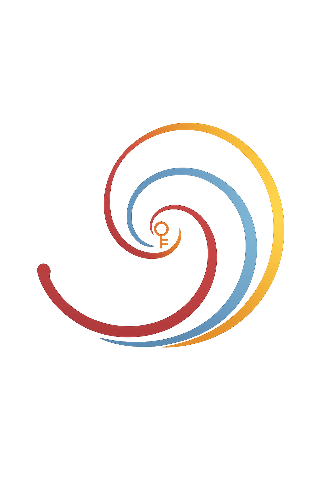 Triple Arc glyph: three nested curves—root‑red inner arc, quiet‑blue middle arc, ember‑gold outer arc—ending where it began, suggesting cyclical return.